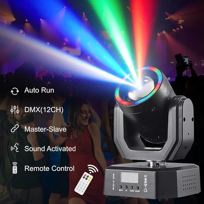 Mini Moving Head Light, 30W Compact Led DJ Stage Lights Moving Head Beam with Halo Effects, Remote/ DMX512/ Sound Control for Wedding DJ Party Disco Club Small Venues
