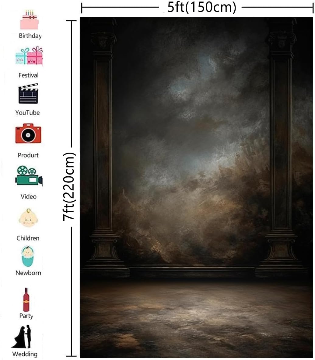 5x7ft Dark Vintage Photography Backdrops Portrait Photo Backdrop Wedding Bridal Show Birthday Background for Studio Props