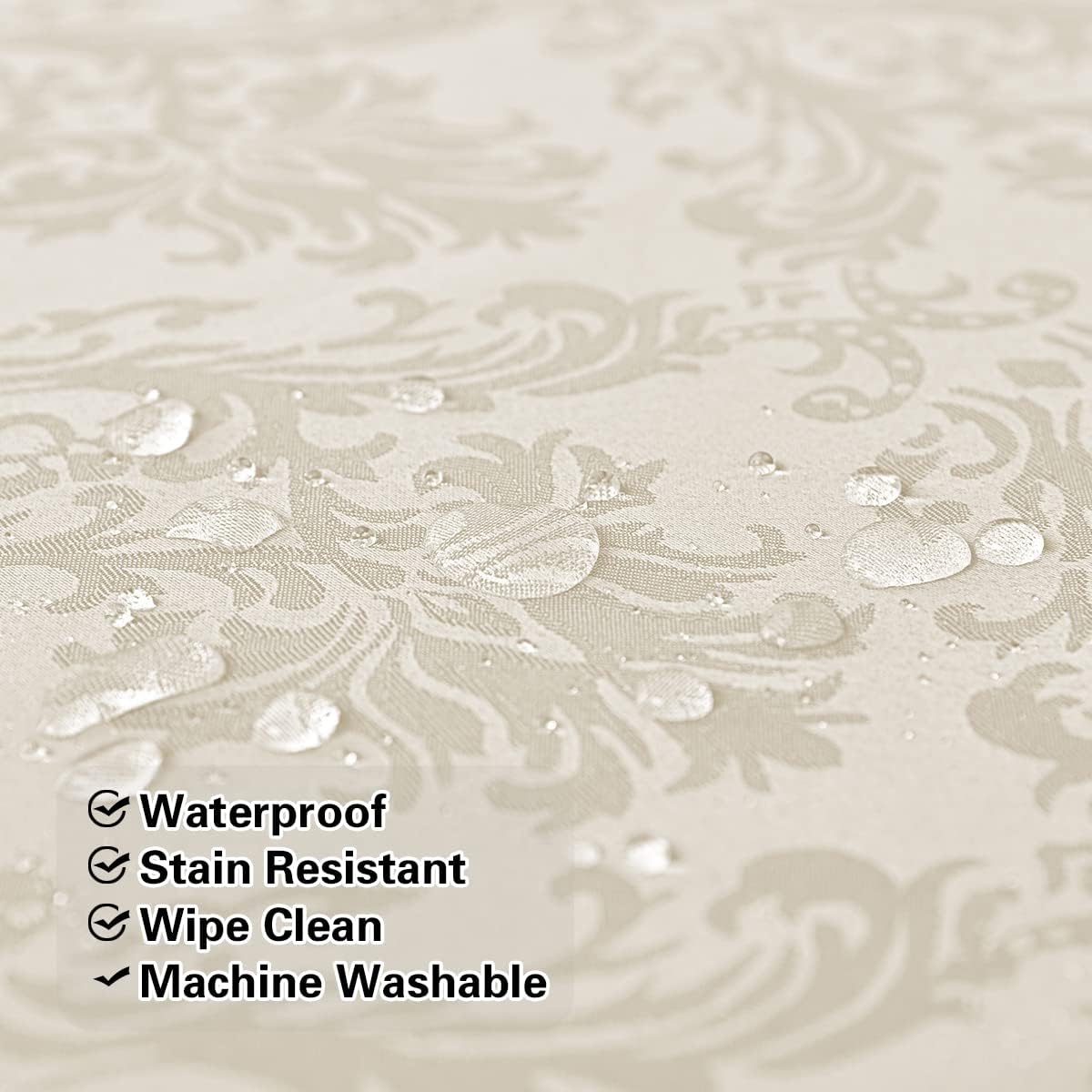 SASTYBALE Jacquard Tablecloth Rectangle 60 x 102 Inch Beige, Spill Proof Washable Damask Table Cloth, Soft Polyester Table Cover for Kitchen Dining Room, Parties, Indoor, Outdoor (Off White, Oblong)