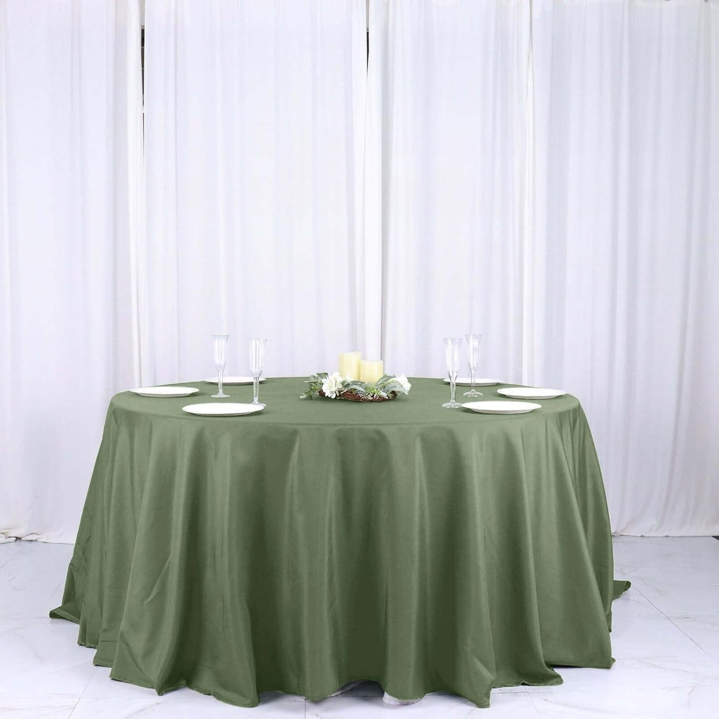Efavormart Round Tablecloth, 132 Inch Stain & Wrinkle Resistant Washable Table Cloth, Decorative Polyester Fabric Table Cover for Banquet, Wedding, Dining- Olive Green
