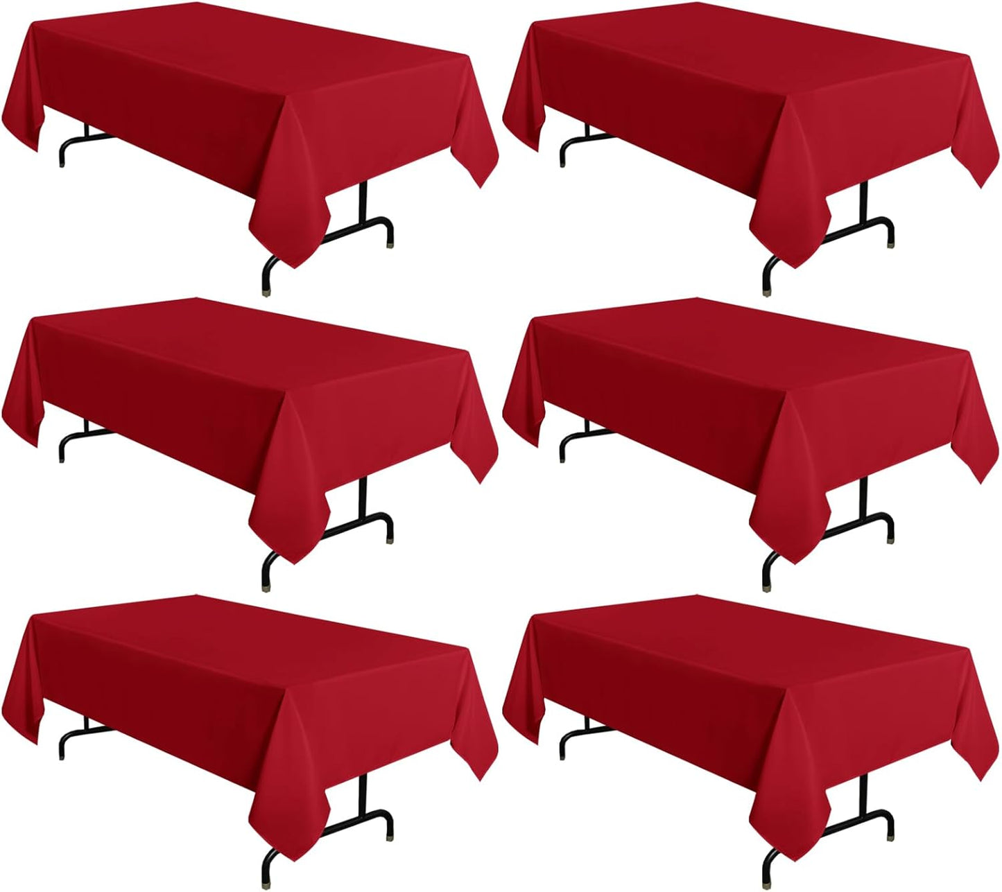 sancua 6 Pack Red Tablecloth 60 x 102 Inch, Rectangle Table Cloth for 6 Feet Tables - Stain and Wrinkle Resistant Washable Polyester Table Cover for Dining Tables, Buffet Parties and Camping