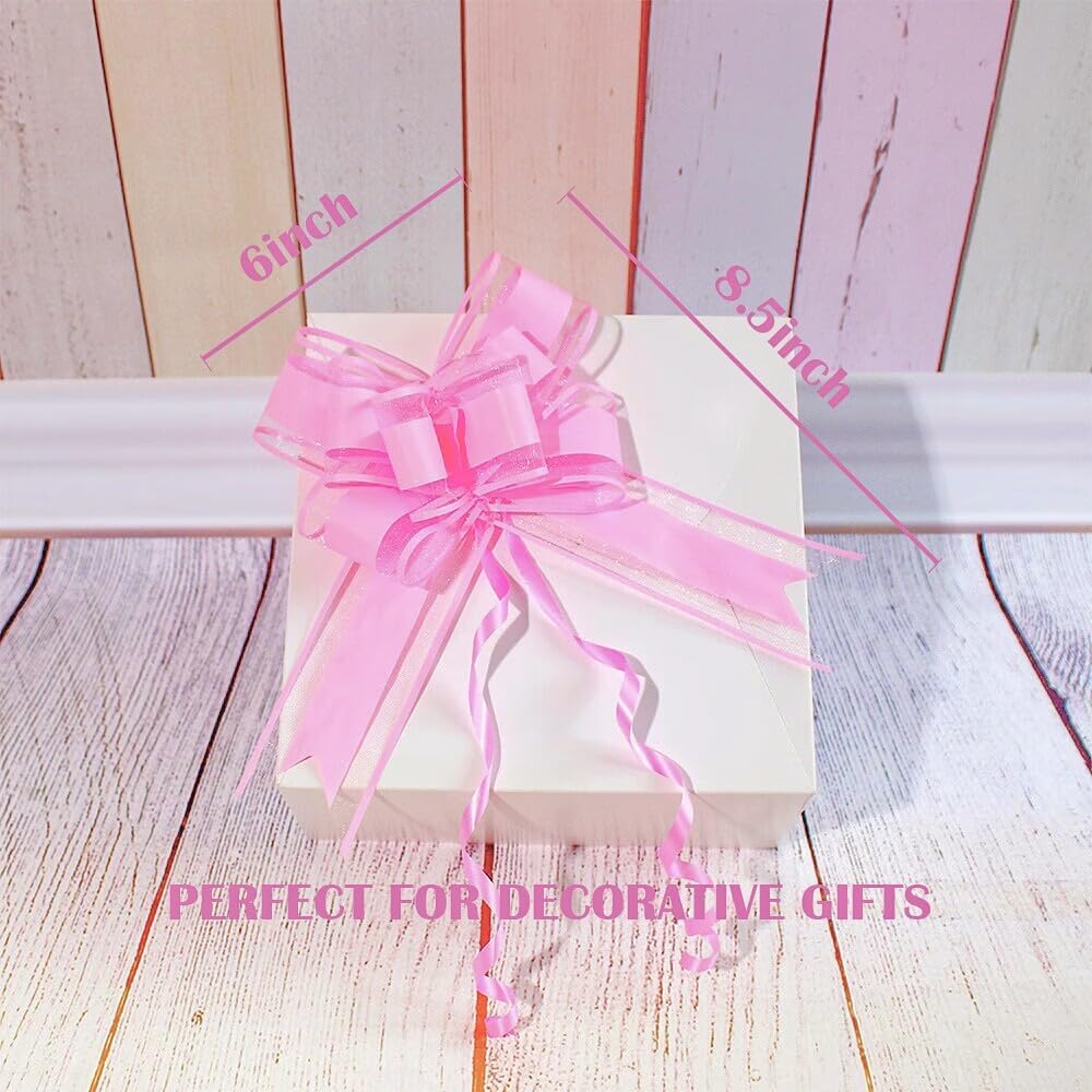 WEWILUCK Pink Pull Bows for Presents - 15PCS 6 Inch Gift Bows for Gift Baskets, Flower Paper Wrapping, Ideal for Women, Party, Valentines Day, and More