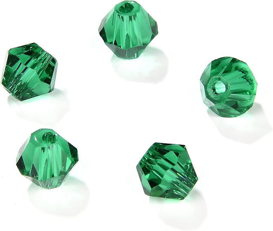 4mm Bicone 1800Pcs Green Crystal Glass Beads Small Faceted Bicone Shape Crystal Glass Spacer Beads for Bracelet Necklace Decorative Hand Jewelry Making (Green, 4MM)