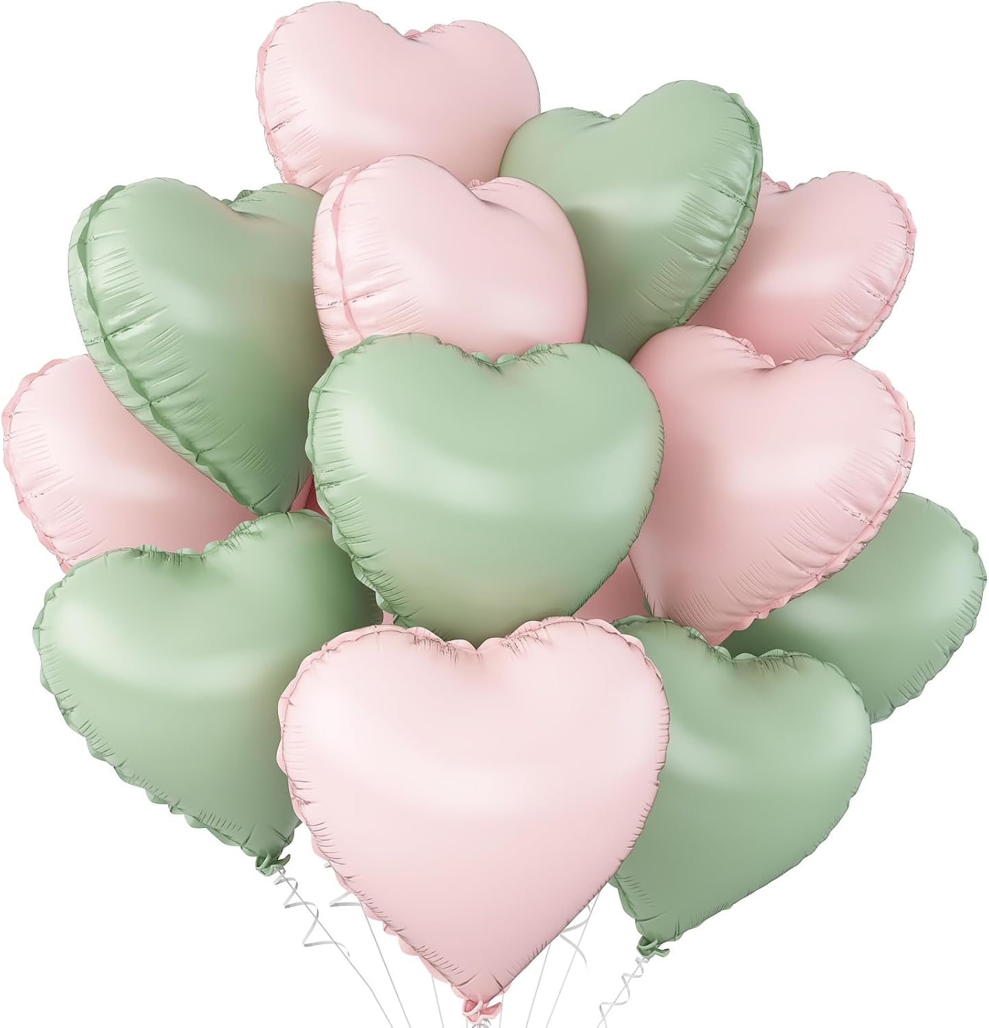 Pink Green Heart Balloons,12Pcs 18Inch Baby Pink Sage Green Heart Shaped Foil Helium Balloons for Baby Shower Birthday Anniversary Wedding Engagement Party Decorations