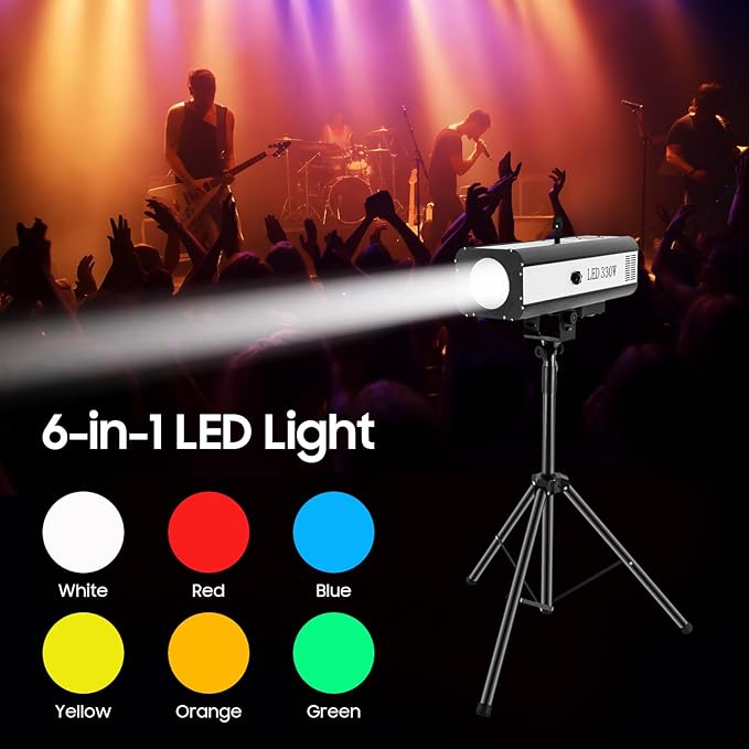 330W LED Stage Spotlight with Tripod, Professional Follow Light with 6 Colors & 3 Color Temperatures (5600K、6000K、3200K), Theater Lights DJ Lighting for Wedding Party, DJ Show, Theater (330, Watts)