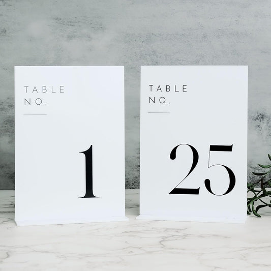JINMURY White Wedding Table Numbers 1-25 with Stands, 5"x7" White Acrylic Table Numbers, Perfect for Wedding Reception, Party, Anniversary, Event