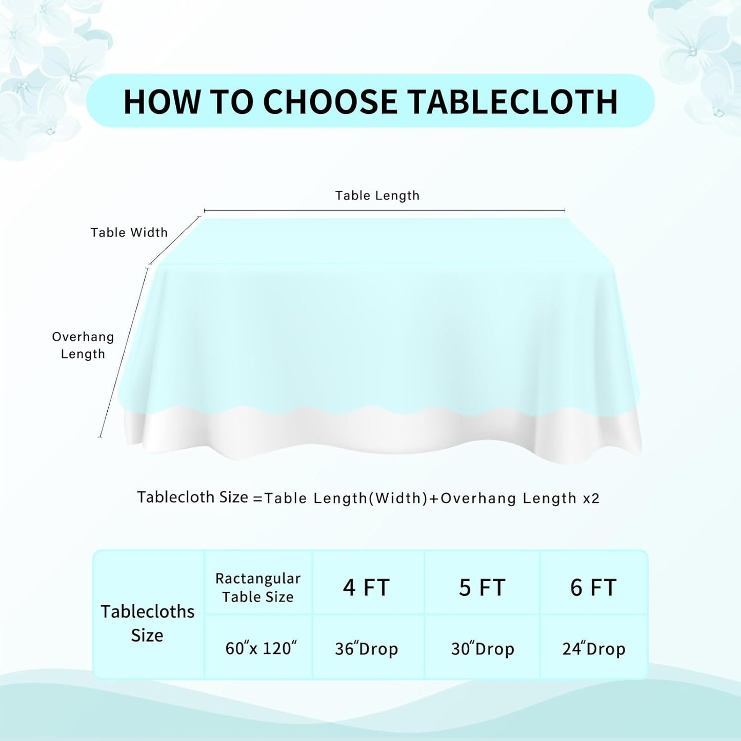 LuoluoHouse Blue Lace Tablecloth 6pcs Table Fabric 60x120 Inch for Rustic Boho Wedding Bridal Shower Party Decoration Rectangle Overlay Long Vintage Embroidered Reception Table Cloth Decor