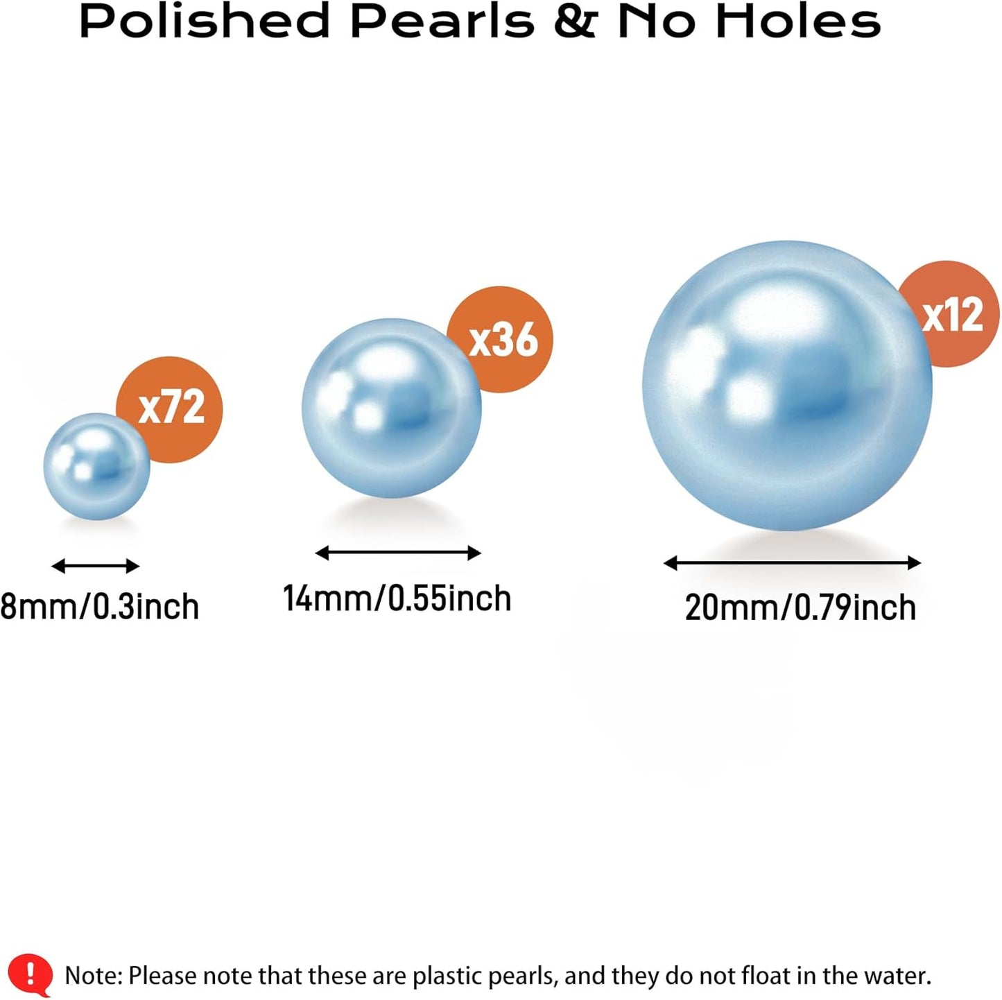 120 PCS 8/14/20mm No Hole Polish Pearl Beads for Centerpiece, Light Blue Beads Decorative Vase Fillers, Plastics Pearls for Vases, Table Scatters, Wedding Party Decor