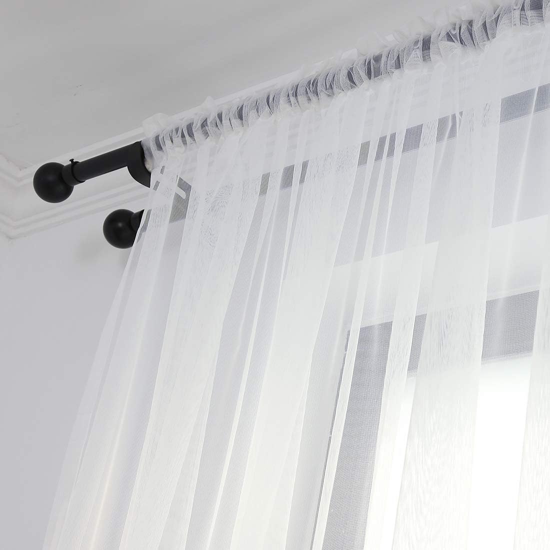 78" Vintage Sheer Voile Elegant Linen Fabric Touch Rod Pocket Tulle Backdrop Curtains Door Curtain for Farmhouse Bedroom Living Room Modern Drapes Decor, 2 Panels, 78 inch Length, White