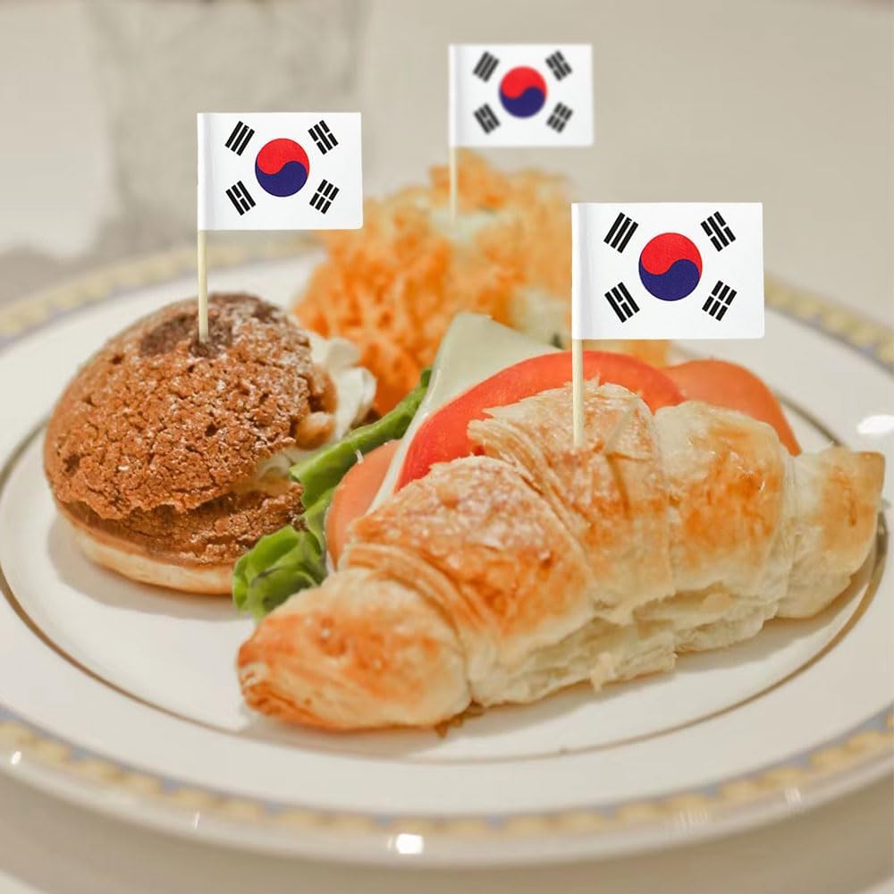 South Korea Flag Korean Flag, Small Mini South Korean Toothpick Flags for Food, Cupcakes, Cocktails, Appetizers, Bar Party Decorations