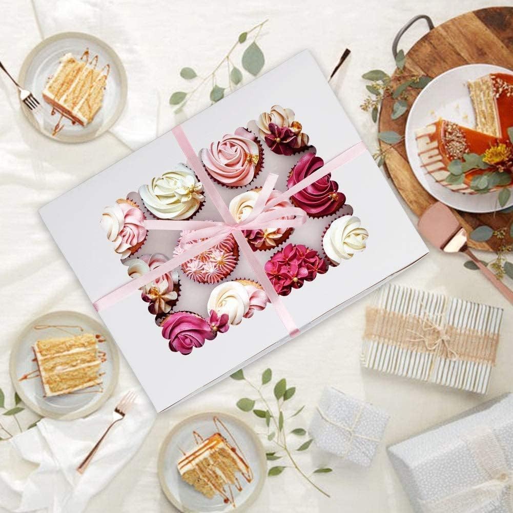Rarapop 30 Pack Cupcake Boxes Hold 12 Standard Cupcakes, Food Grade Cupcake Holders Bakery Carrier Boxes with Windows and Inserts for Cupcakes, Muffins and Pastries