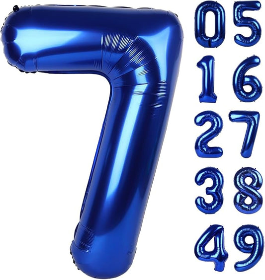 Night Blue Number 7 Birthday Balloon 40 Inch, Digital Balloons for 7 17 27 70 77 Party Celebration Decorations Supplies, Night Blue Mylar Foil Numbers Balloon for Seven Wedding Anniversary
