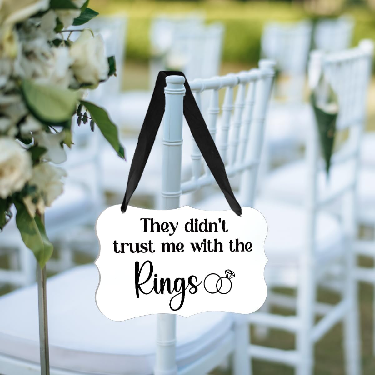 Acrylic Wedding Sign, Ring Bearer Sign, for Rustic Wedding Decor Signs, Acrylic Wall Art With Ribbon for Chairs Weddings Reception Decor and Event Party - They didn't Trust Me with The Rings (White)