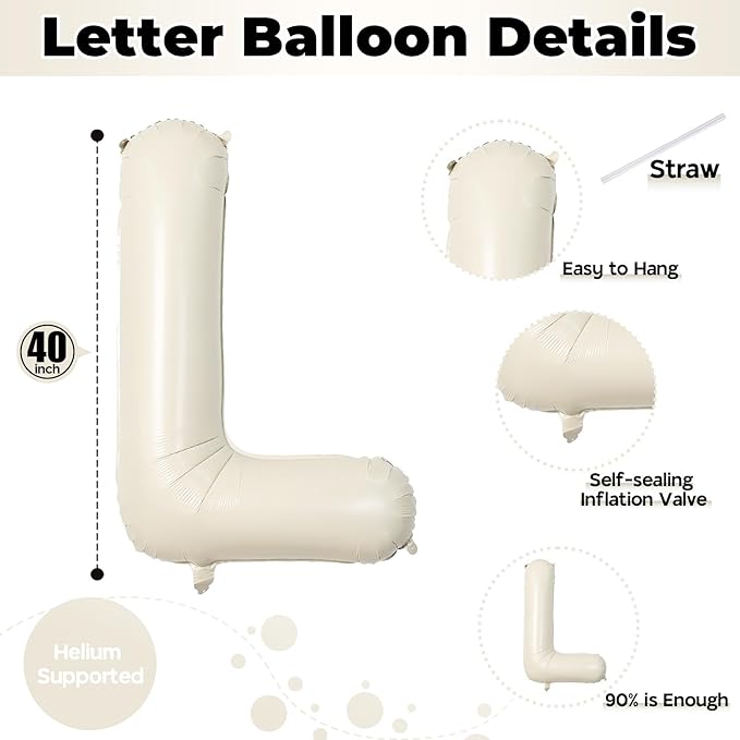 40 Inch Cream White Sand Love Balloons - Letter for Valentines Day, Ivory Alphabet Balloons for Lovers Couple Propose Wedding Marriage Anniversary Party Decorations