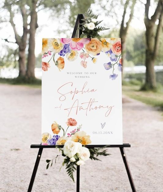 Floral Wedding Welcome Sign, Wildflower Welcome Sign, Welcome to our Wedding Sign, Wedding Ceremony Signs
