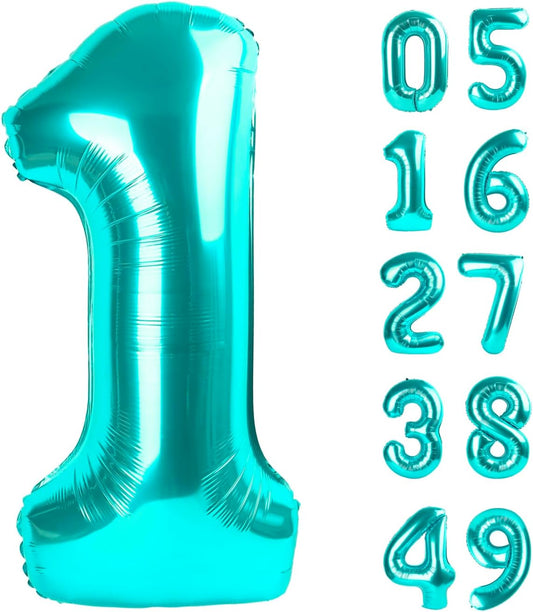 Teal Blue Number 1 Balloon 40 inch, Number 1 Birthday Balloons for Boy Girl, Teal Blue Foil One Balloon for 1st 10 11 12 16 18 Birthday Party, Anniversary Celebration Number Decorations