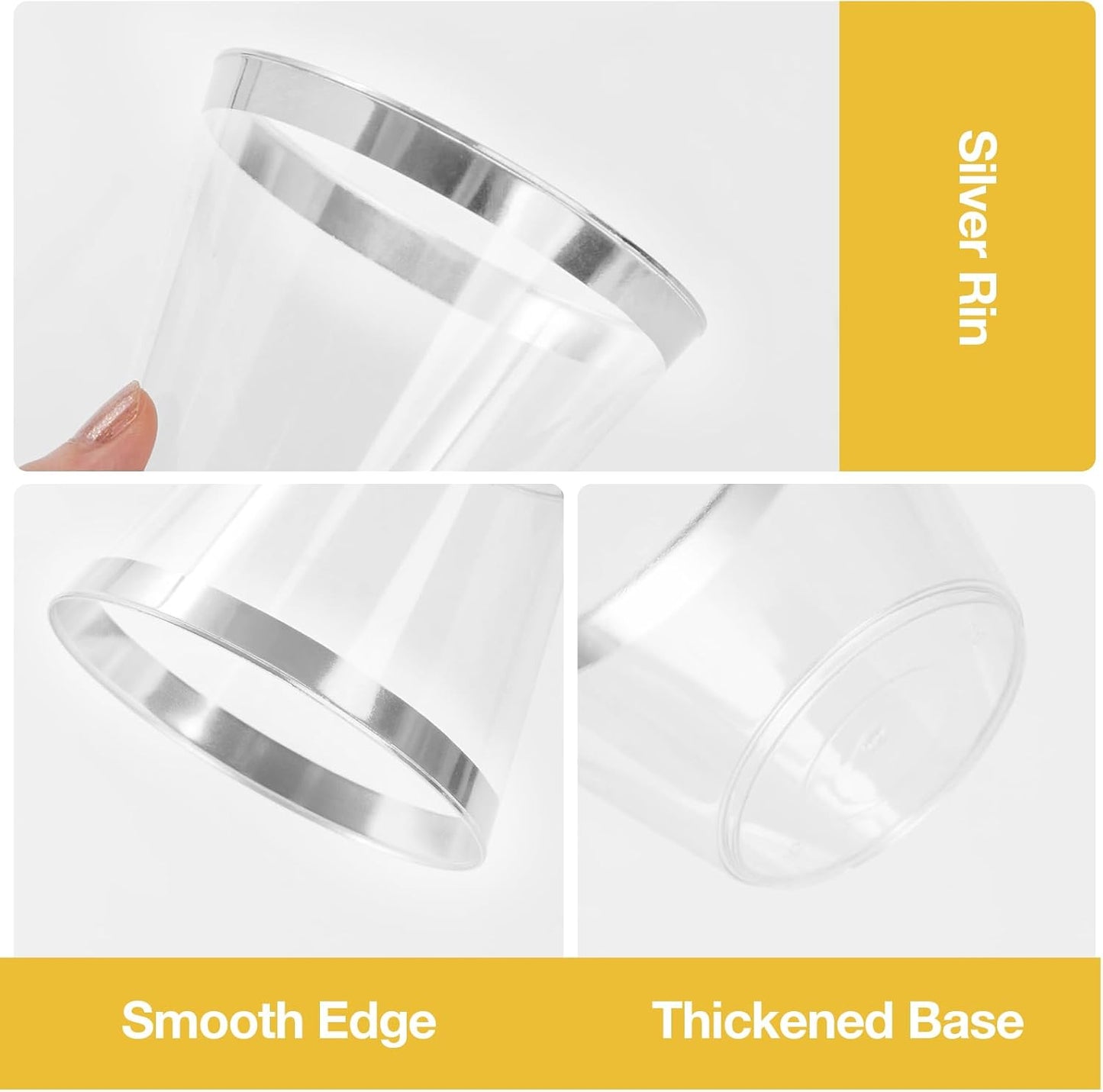 Goodluck 50PCS 9oz Plastic Cups for Party, Disposable Silver Plastic Cups, Cocktail Glasses for Wedding Thanksgiving, Christmas