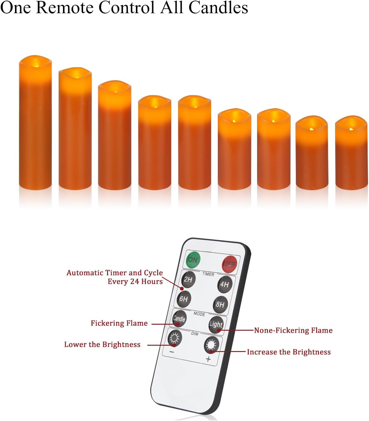 Vinkor Flameless Candles Battery Operated Candles Real Wax Pillar LED Candles with 10-Key Remote and Cycling 24 Hours Timer (Orange Set of 9)