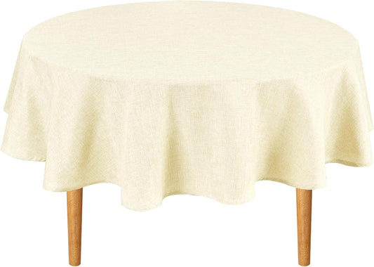 Hiasan Round Linen Tablecloth 70 Inch - Wrinkle and Stain Resistant Washable Polyester Fabric Table Cloth for Dining Room Kitchen Party, Champagne