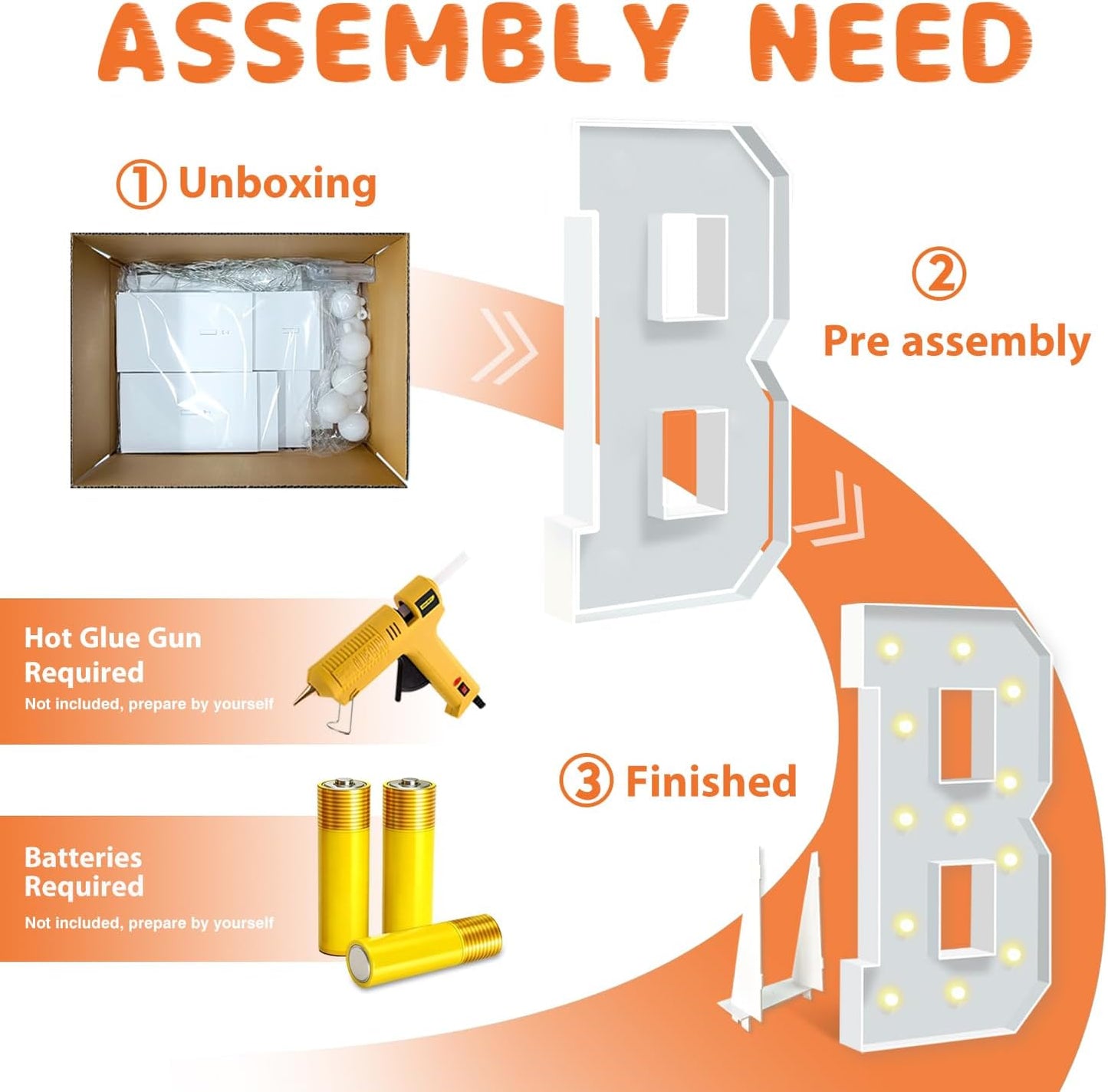 4FT Marquee Letters, Big Mosaic Light Up Letters B, Cardboard Letter for Birthday Decorations, Baby Shower, Engagement Party Decorations, Marquee Sign Pre-Cut Foam Board Kit