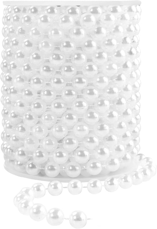 Faux Pearl Beads Garland - 10mm Christmas Tree Beads, 11 Yards White Pearl Strands Spool for Wedding Party & Christmas Tree Decoration