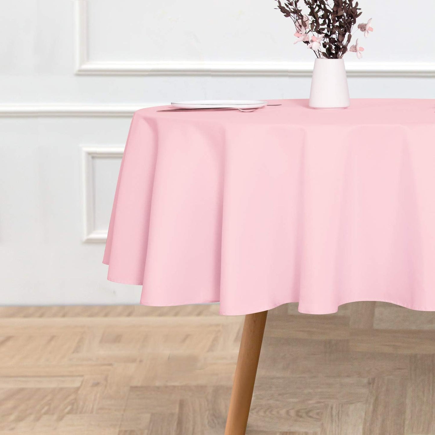 sancua Round Tablecloth - 80 Inch - Water Resistant Spill Proof Washable Polyester Table Cloth Decorative Fabric Table Cover for Dining Tables, Buffet Parties and Camping, Pink