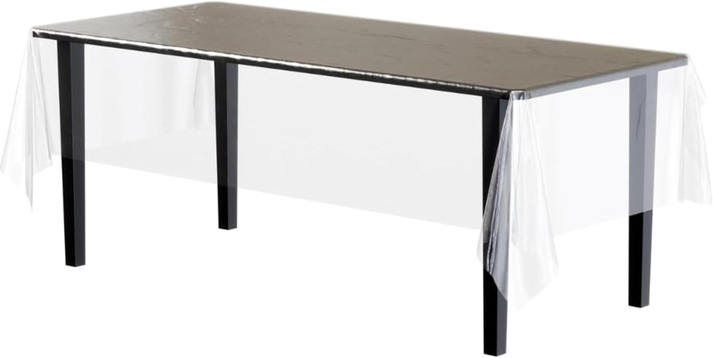 Party Solids Pack Of 12 Premium Plastic Tablecloth 54 Inch x 108 Inch Rectangle Table Cover - Clear