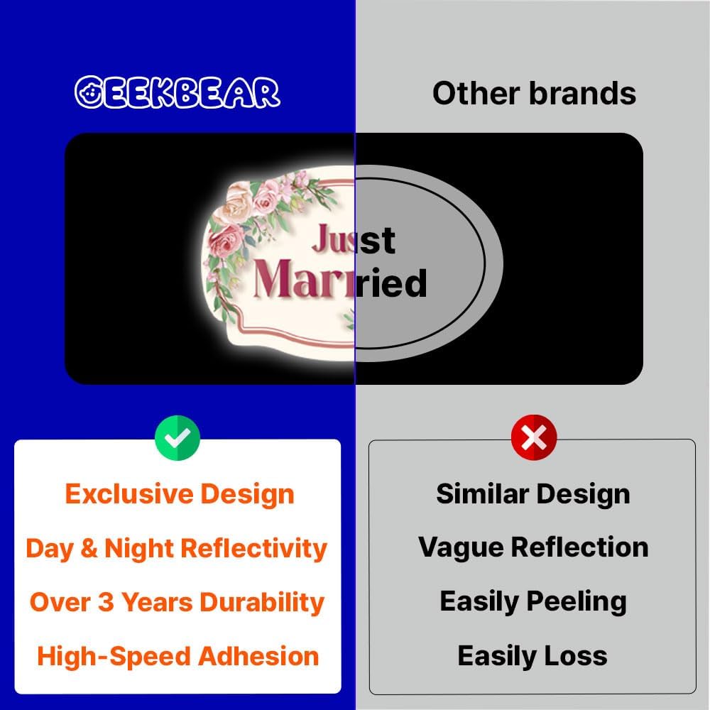 GEEKBEAR Just Got Married Car Magnet (2 Pack) - 13 x 8.7 in (Beige Rose)