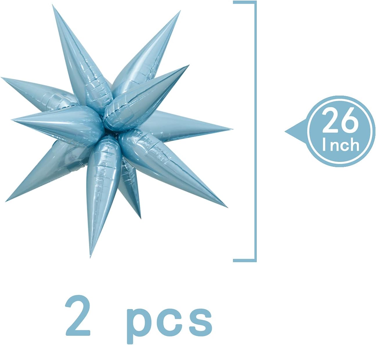 Tellpet Star Balloons Starburst Spike Shaped Balloon, 2pcs Large, Light Blue