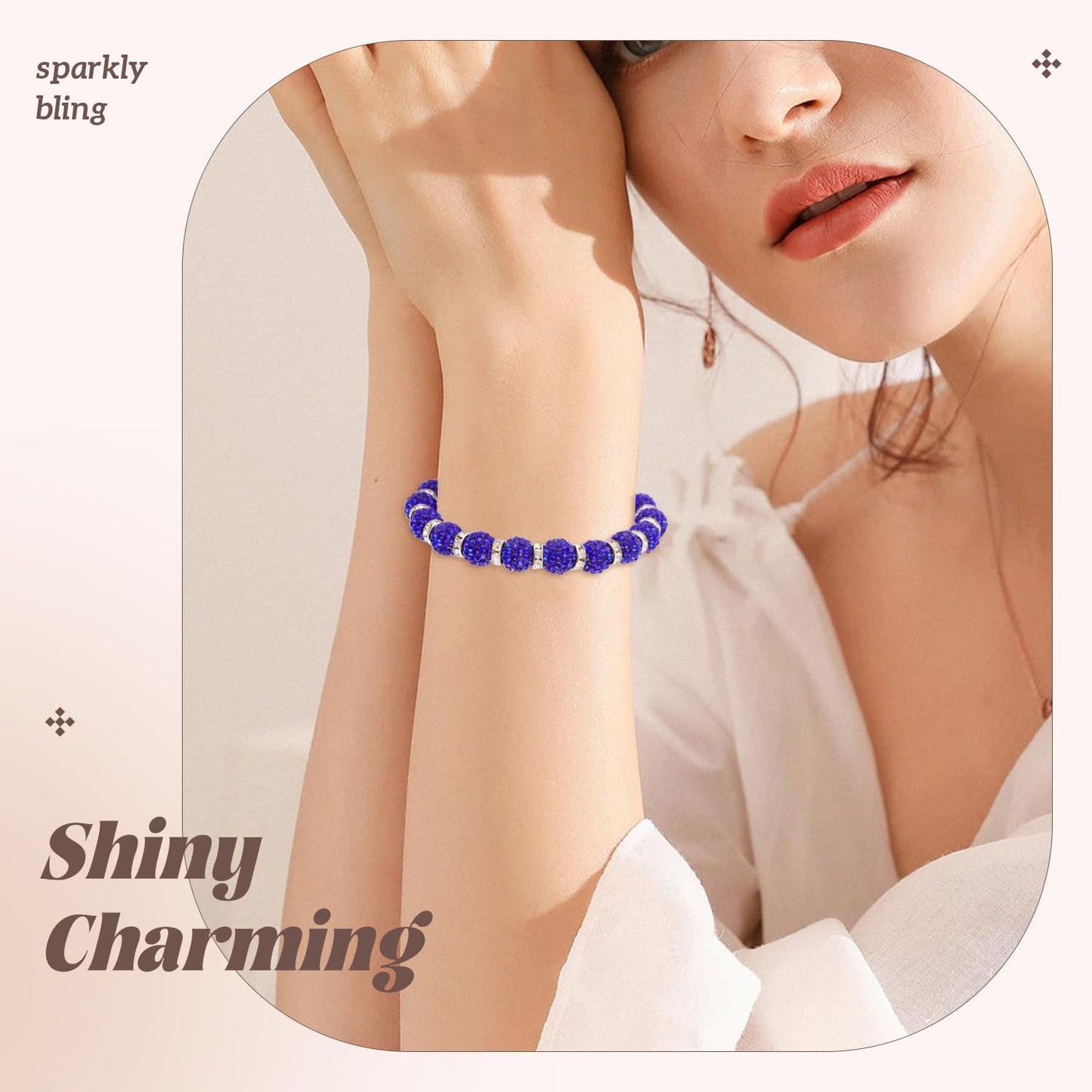 160pcs 10mm Rhinestone Beads for Jewelry Making, Dark Blue Shiny Round Disco Ball Beads Bulk, Sparkle Crystal Clay Christmas for Bracelet Baseball Necklace Earring Crafting and DIY