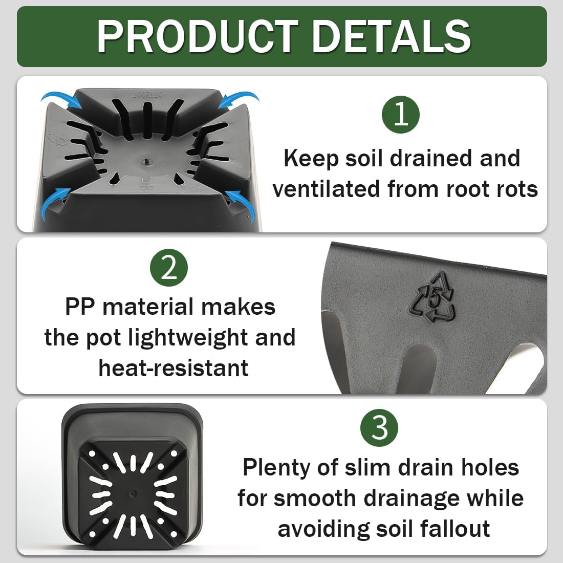 60 Pcs Nursery Pots 2.7 Inch, Plastic Seed Starting Pot with Drainage Holes, Sturdy Seedling pots for Planting, Cuttings (Black)