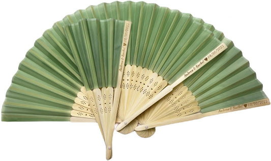 Personalized Wedding Fans Handheld Folding Fans (60Pcs) - Custom Engraved Green Silk Fans for Bridal Shower Favor/Baby Shower Favor, Birthdays Party Gifts/Gifts for Party Guests