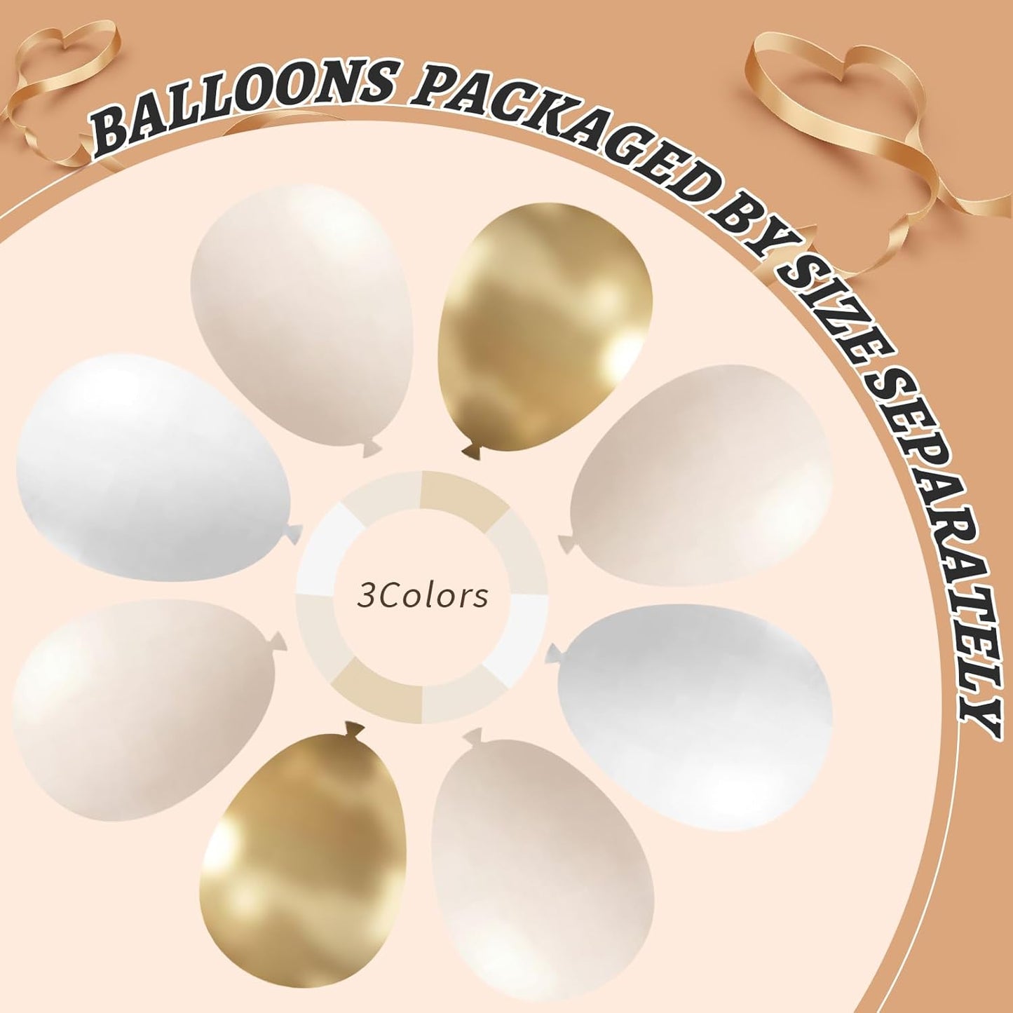412pcs Sand White Gold Balloon Arch Kit, 18 12 10 5 Inch Different Size White Metallic Gold Latex Balloon for Boho Neutral Baby Shower Wedding Bridal Shower Birthday Decorations