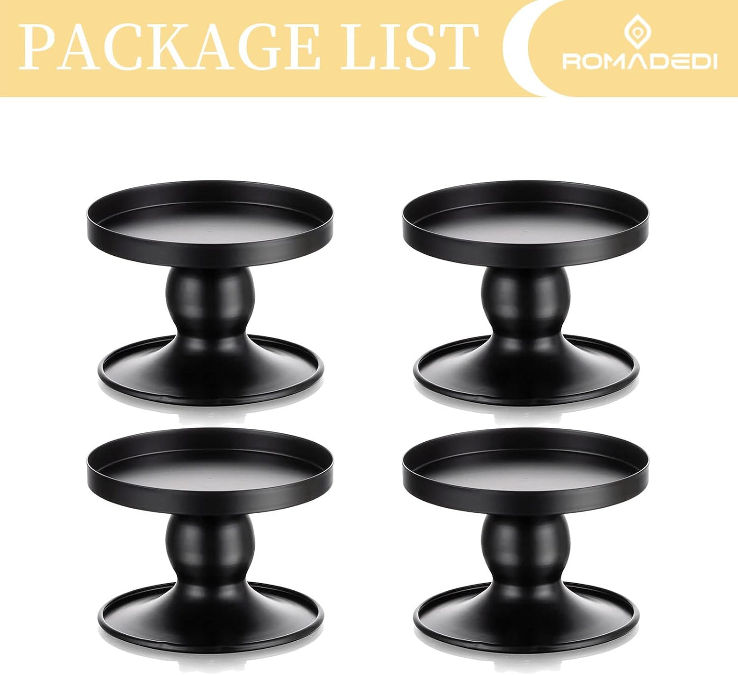 Romadedi Candle Holders for Pillar Candles, Black Pillar & Taper Candle Holder, Small Metal Candle Stick Candle Holder for Wedding, Dining Room Table Centerpiece, Holiday Decor, 4 Pcs