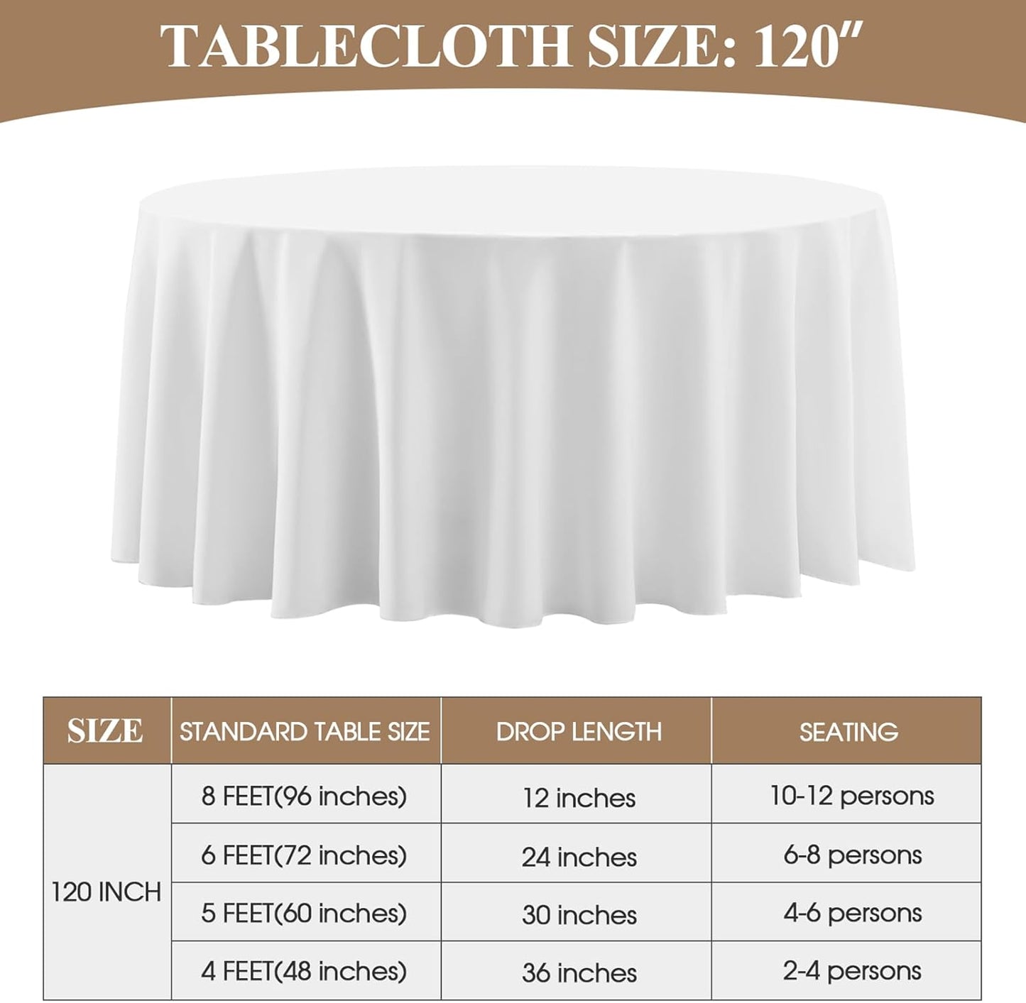 Round Tablecloth 120 Inch 2 Pack White Tablecloths Washable Decorative Linen Polyester Table Clothes Cover for Dining Table Banquets Buffet Parties and Wedding