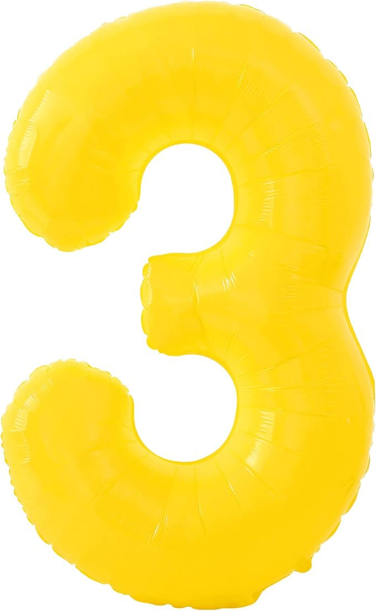 KatchOn, Big, Yellow 3 Balloon Number - 40 Inch | Yellow Three balloon for 3 Year Old Balloons | 3rd Birthday Decorations for Boys | 3 birthday Balloon, Honey Bee Party Decorations