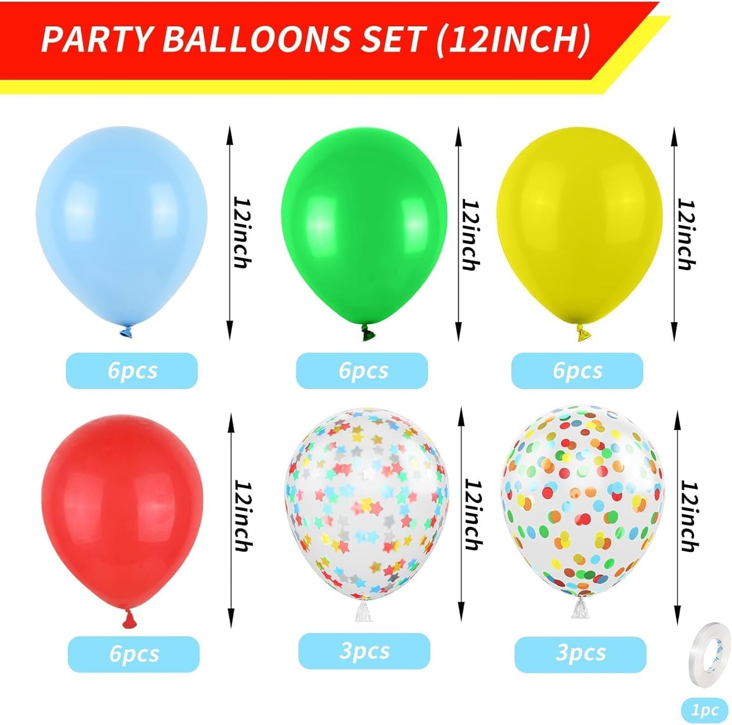 Red Yellow Blue Balloons, Rainbow Assorted Latex Balloons, 12inch Matte Blue Yellow Red Green Latex Balloons Colourful Confetti Star Balloons For Birthday Festival Carnival Circus Game Party Decor