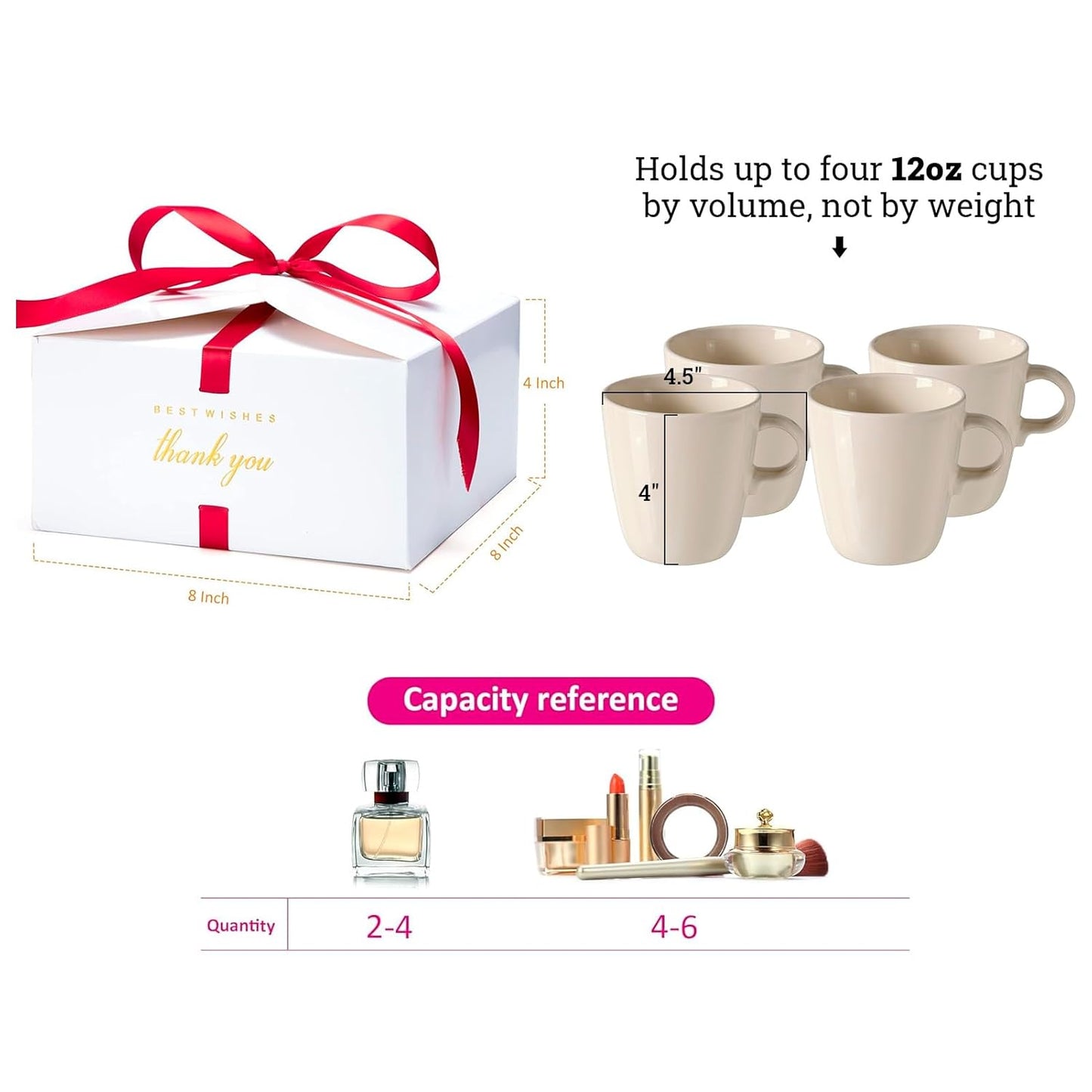 MESHA 8×8×4'' Gift Boxes with Ribbons,10PC White Gift Box with Lid, Thank you Box for Gifts,Candy Treat Boxes for Presents