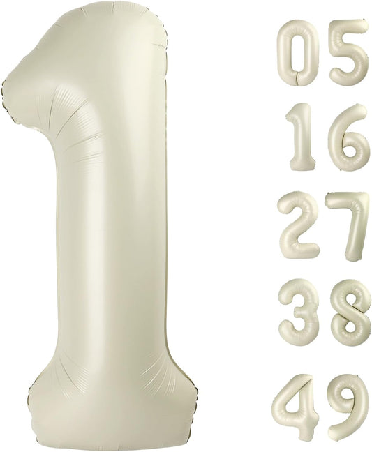 Cream White 1 Number Balloon 40 inch, Number 1 Birthday Balloon for Boy Girl, Cream White Foil One Balloon for 1st 10 11 12 16 18 Birthday Party, Anniversary Celebration Number Balloons Decorations