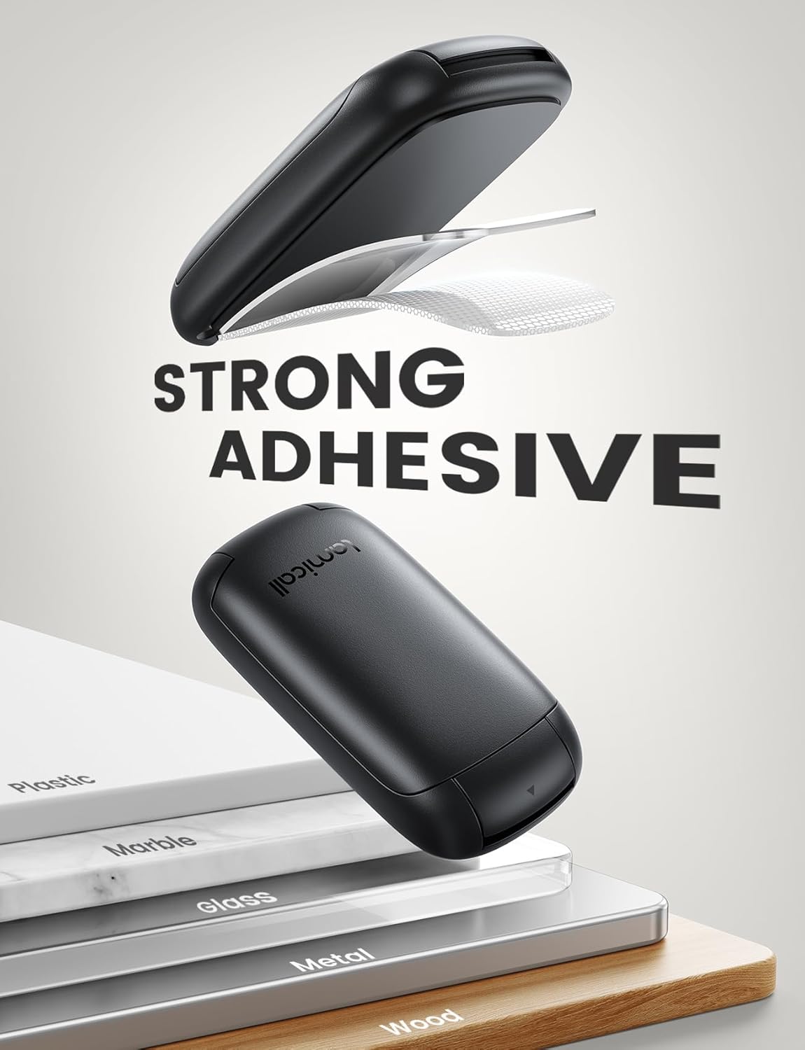 Lamicall Headphone Stand, Sticky Headset Holder - [Foldable & Compact] Headphone Holder Hook Mount, Adhesive Hanger Clip Under Desk, Earphone Clamp for Airpods Max, HyperX, Sennheiser, Black