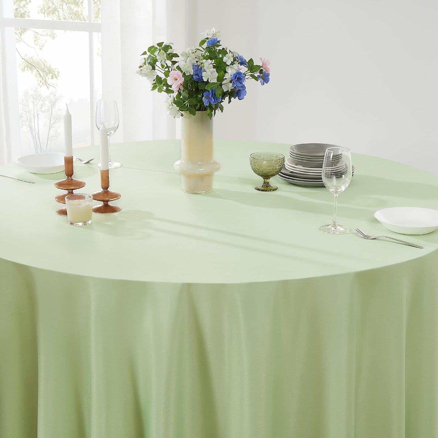 Round Tablecloth 2 Pack 108 Inch Sage Green Tablecloths Washable Decorative Linen Polyester Table Clothes Cover for Dining Table Banquets Buffet Parties and Wedding