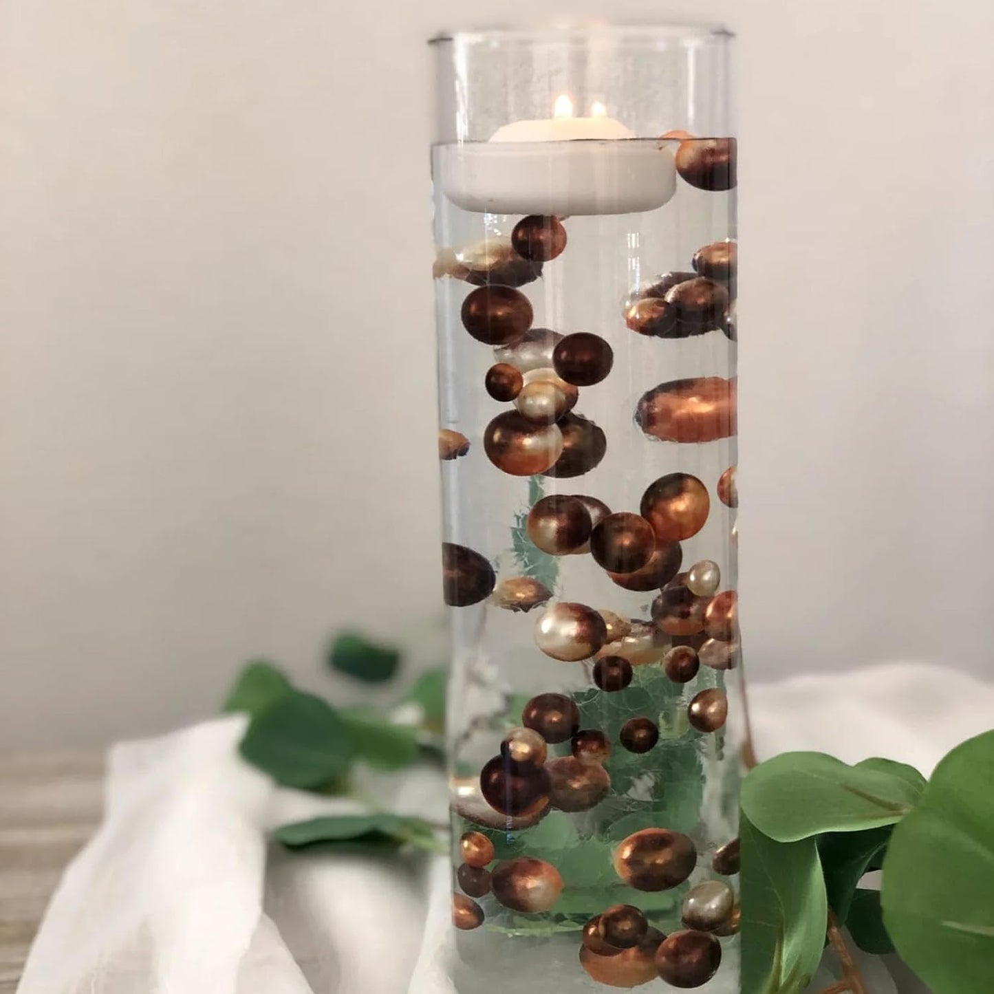 100PCS Brown Faux Pearls Beads for Centerpiece Vases, Vase Filler Faux Pearls, No Holes Filler Beads for Party Anniversary Birthday Wedding Table Decor, 14/20/30mm