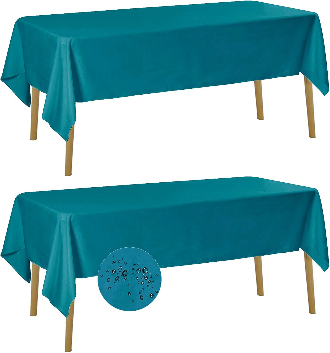 Fokitut 2 Pack Waterproof Rectangle Tablecloth, 60x102 Inch, Stain Resistant and Wrinkle Polyester Table Cloth, Fabric Table Cover for Kitchen Dining, Wedding, Party, Holiday Dinner-Caribbean Blue