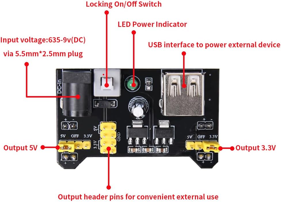 REXQualis Electronics Component Fun Kit w/Power Supply Module, Jumper Wire, 830 tie-Points Breadboard, Precision Potentiometer,Resistor Compatible with Arduino, Raspberry Pi, STM32
