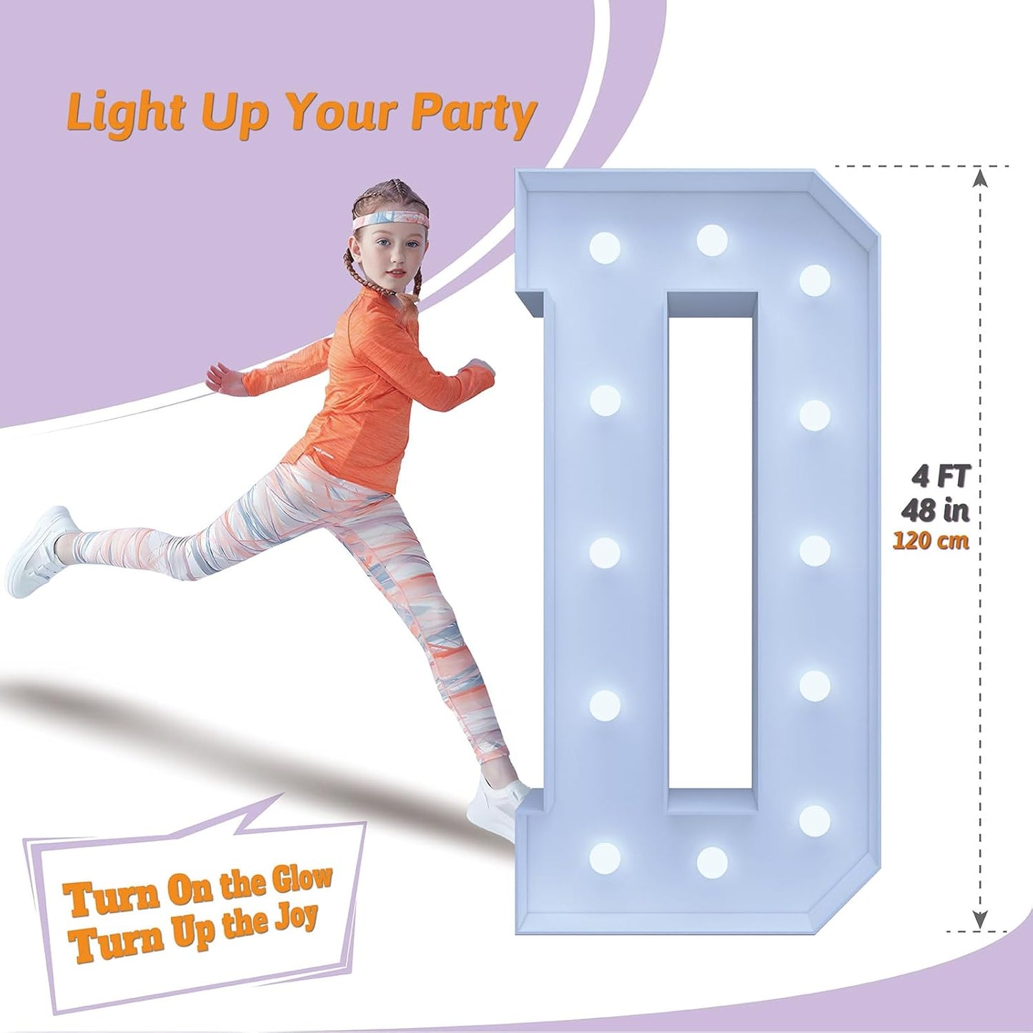 4FT Marquee Light Up Letters D – Cool White LED, Easy to Assemble Foam Board with Back Support, Large Marquee Light Up Letters for Birthday, Wedding, Party, Anniversary, Baby Shower Decor