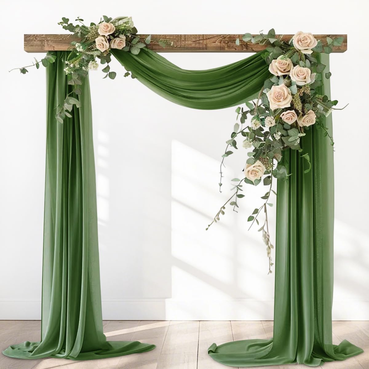 Olive Green Fall Elegant Arch Draping Fabric Outdoor 1 Panel 29" × 20Ft Sheer Chiffon Curtain Drapes for Wedding Ceremony Birthday Party Garden Brunch