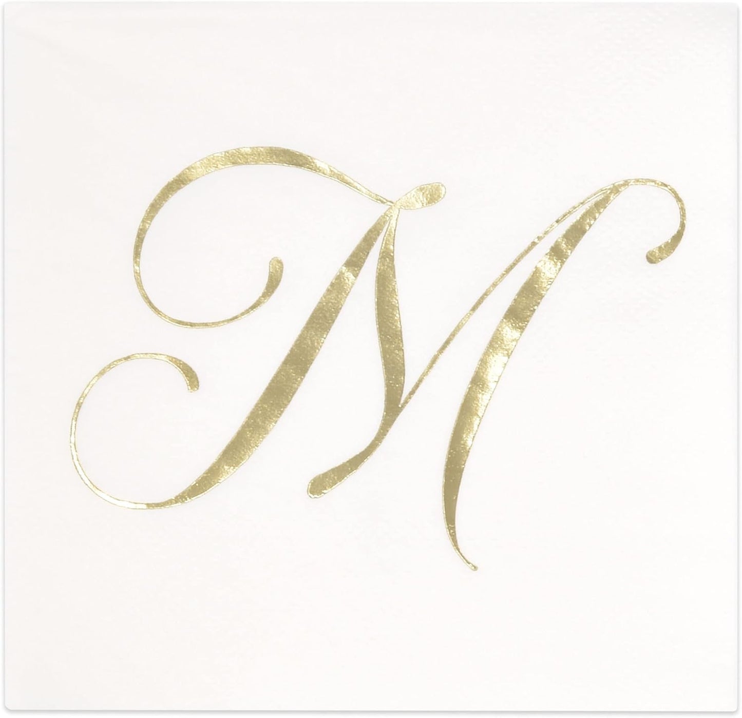 Gift Boutique 100 Gold Monogram Cocktail Napkins Letter M Disposable Paper Pack Elegant Metallic Golden Foil Hand Napkin for Powder Room Wedding Holiday Birthday Party Baby Shower Decorative Towels