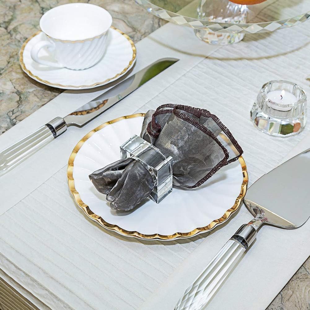 Crystal Napkin Holder Rings Square Design, Christmas Decorations for Dinner Clear 2" Set of 4