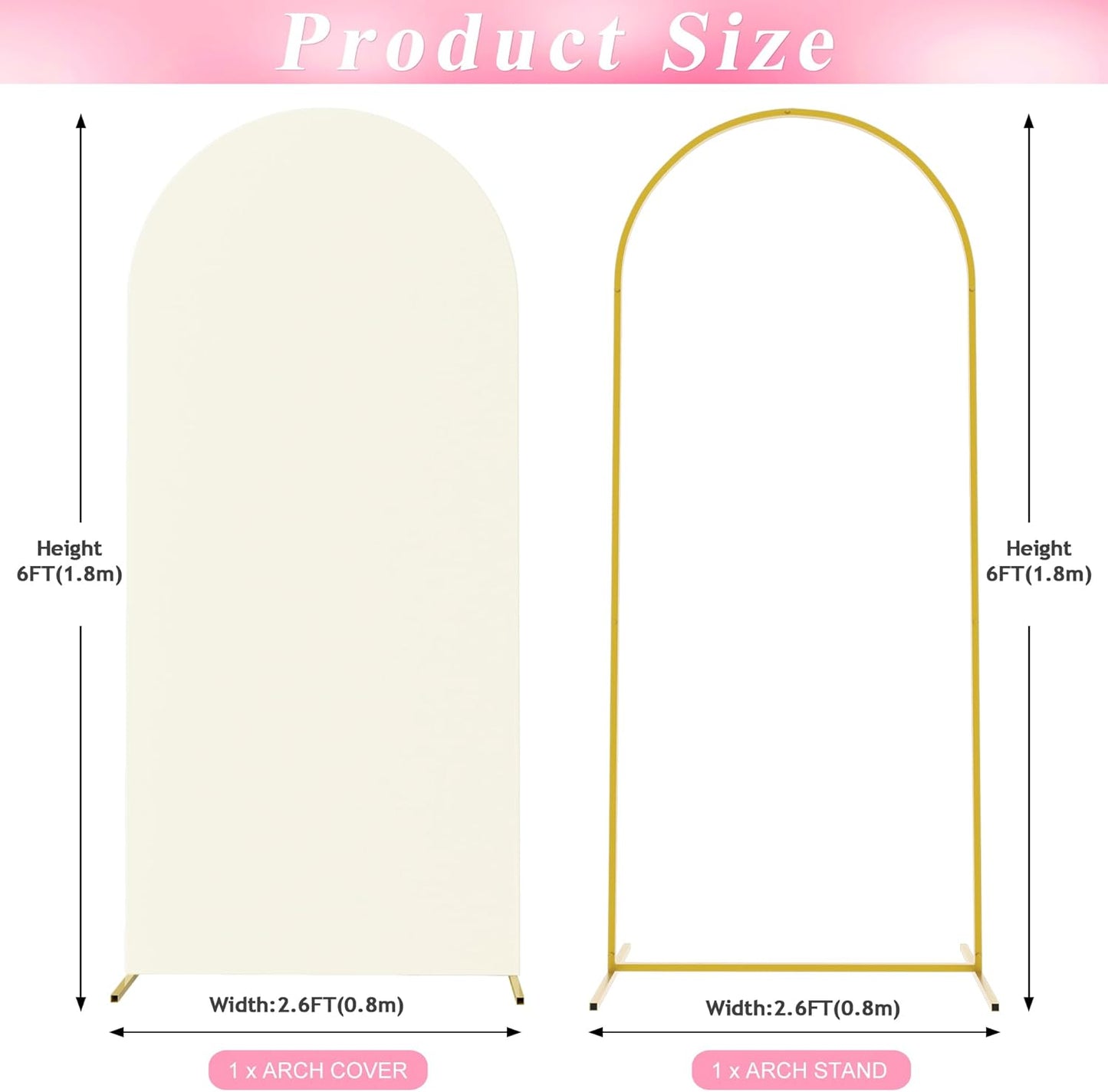 Wokceer 6 FT Wedding Arch Stand and Arch Cover, Metal Arch Backdrop Stand with Arch Stand Cover for Birthday Party Wedding Ceremony Bridal Baby Shower Event Decor, Ivory, DoorCover 0.8M-Ivory-K
