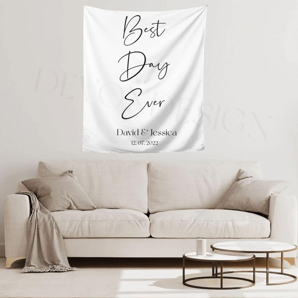 Best Day Ever Backdrop - Custom Tapestry with Names & Date, Personalized Calligraphy Banner for Ceremony & Reception, Rustic Wedding Sign